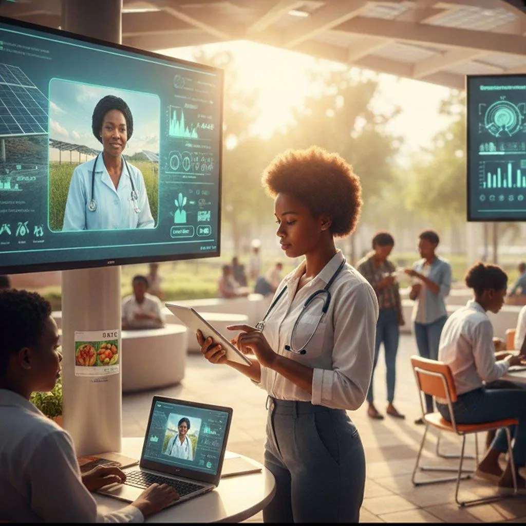 A clinician using MyHealthCheckAfrica's AI health tools with patients